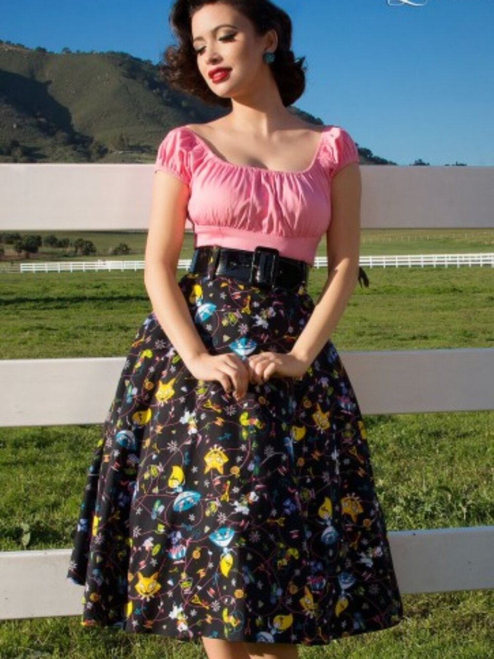 Pinup Couture Doris Skirt in Wonderland Print XL NO BELT